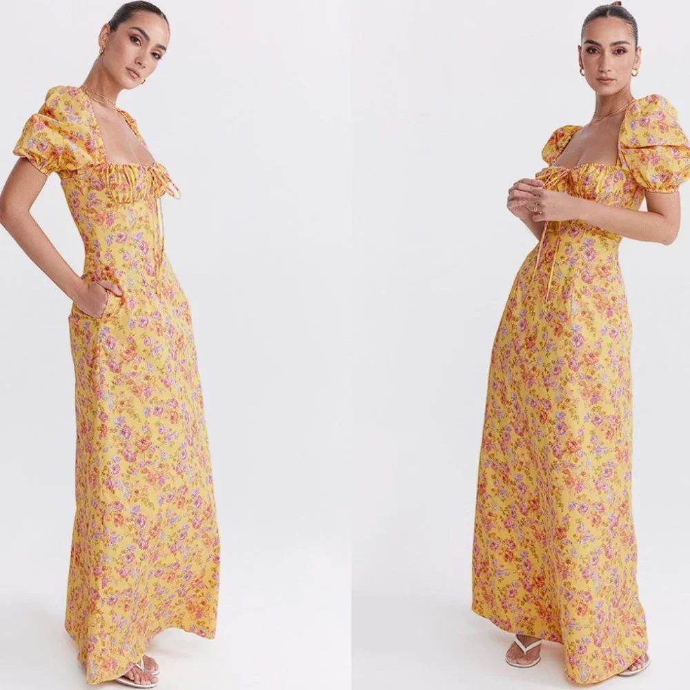 HOUSE OF CB 'Felizia' Butter Print Puff Sleeve Sundress NWT - Picture 9 of 10